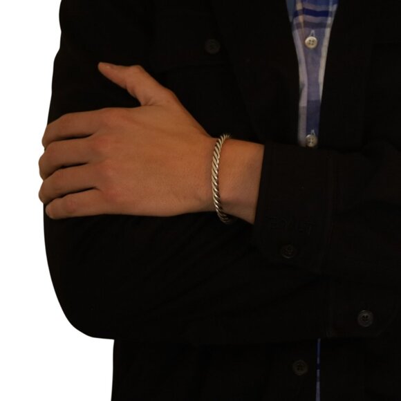 David Yurman Cable 6mm Men's Turquoise Cuff Bracelet 7 1/4" - Sterling 925 - Picture 2 of 6